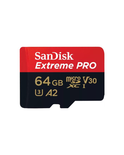 Карта памет SANDISK Extreme PRO microSDXC 64GB Class 10 U3 A2 V30 90 MB/s с адаптер до SD
