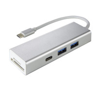 USB 4-портов хъб 3.1 Type-C HAMA Aluminium 2 x USB-A 1 x USB-C Card Reader Сребрист