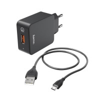 Комплект за зареждане 220V HAMA 178336 Micro-USB 3A QC 3.0 + Micro-USB Cable 1.5 m Черен