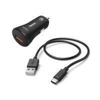 Зарядно за кола HAMA 183231, USB Type-C, 3 A,Qualcomm Quick Charge 3.0 + USB Type-C кабел, 1.5м, Черен