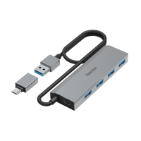 HUB USB HAMA 4-портов хъб вкл. USB-C адаптер авт. захранване