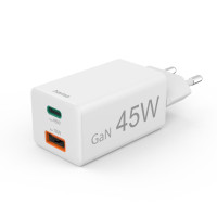 Бързо мини зарядно HAMA-201993  45W  1x USB-C - 1x USB-A  PD  бяло