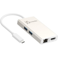 Мултипортов USB-C адаптер j5Create JCA374 -HDMI/Ethernet/ USB 3.0 хъб /PD 2.0, бял