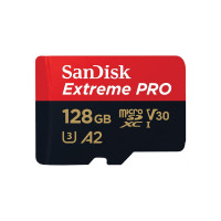 Карта памет SANDISK Extreme PRO microSDXC 128GB Class 10 U3 A2 V30 90 MB/s с адаптер до SD