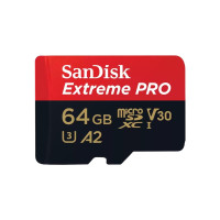 Карта памет SANDISK Extreme PRO microSDXC 64GB Class 10 U3 A2 V30 90 MB/s с адаптер до SD
